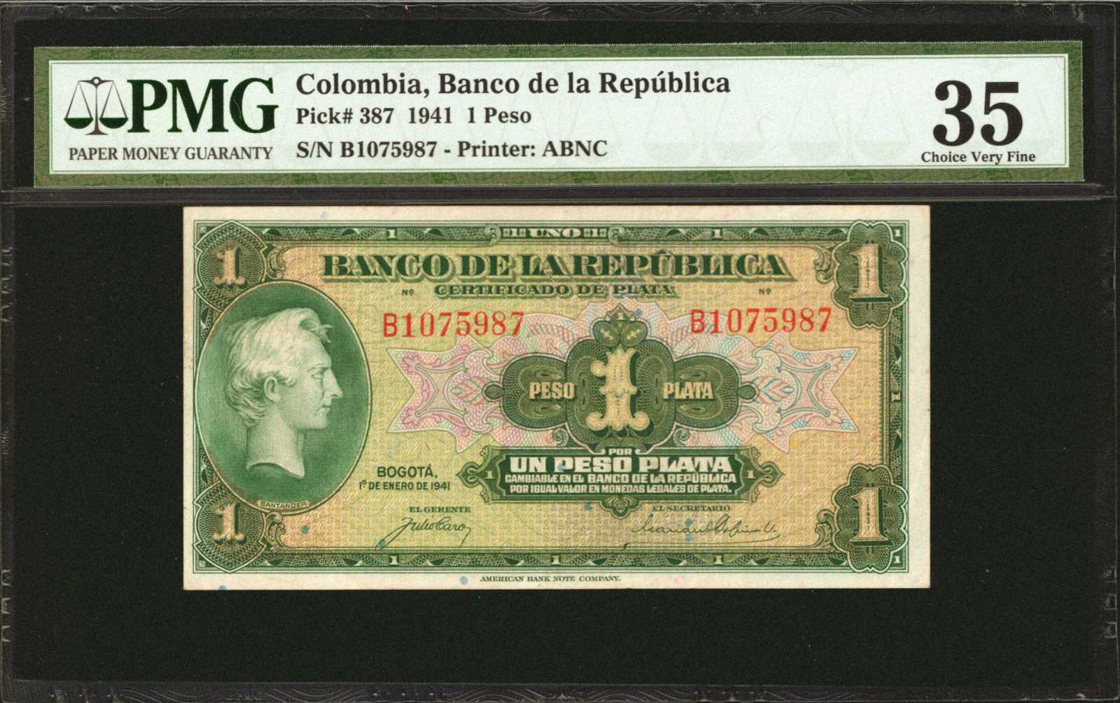 image for: Colombia  1 peso plata(B935ap)