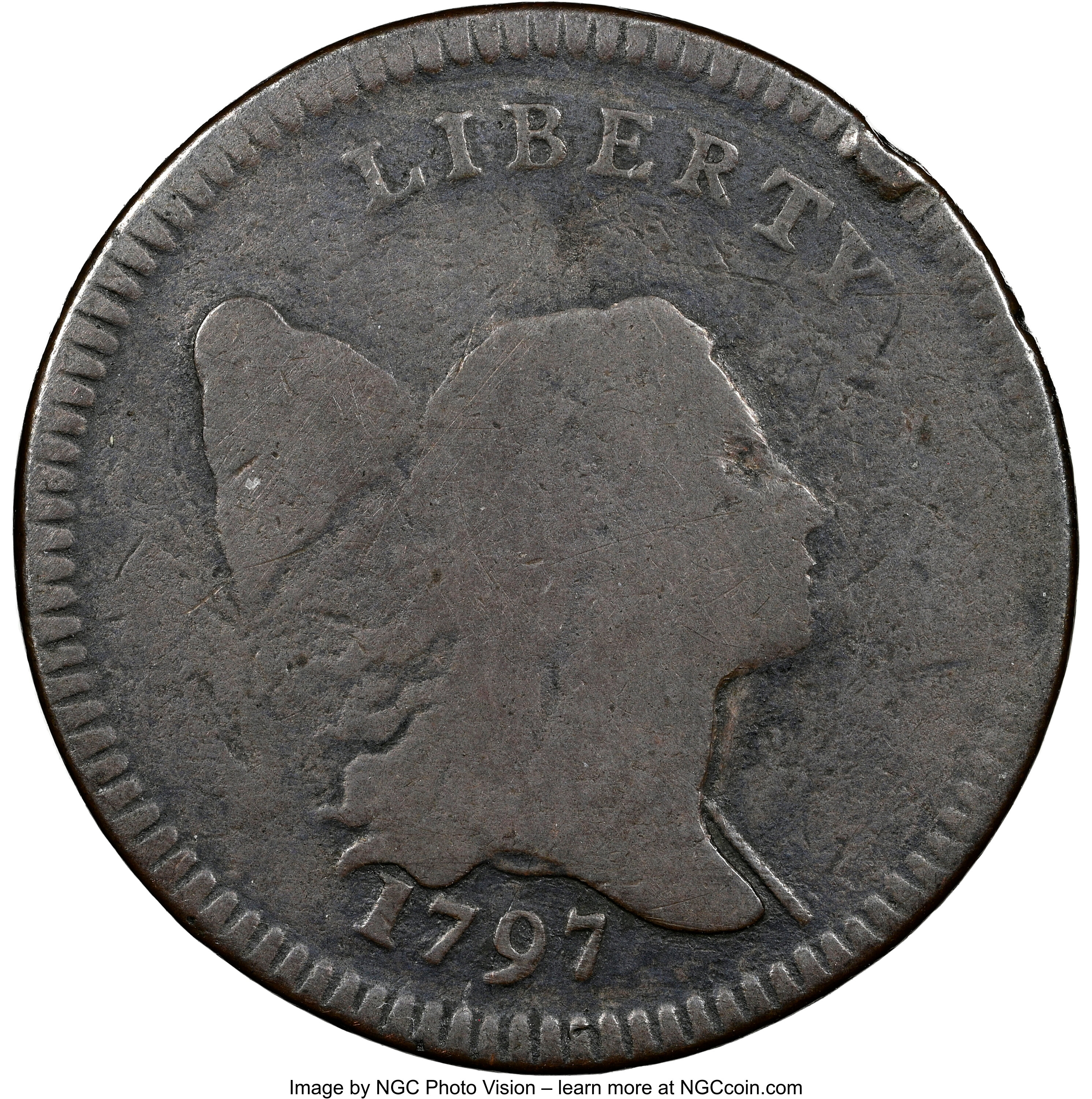 image for: 1797 1/2 C Plain Edge, Low Head, C-3a, B-3c, R.3, AG3 NGC. NGC Census: (2/6). PCGS Population: (0/14). AG3 . Mintage 127,84...