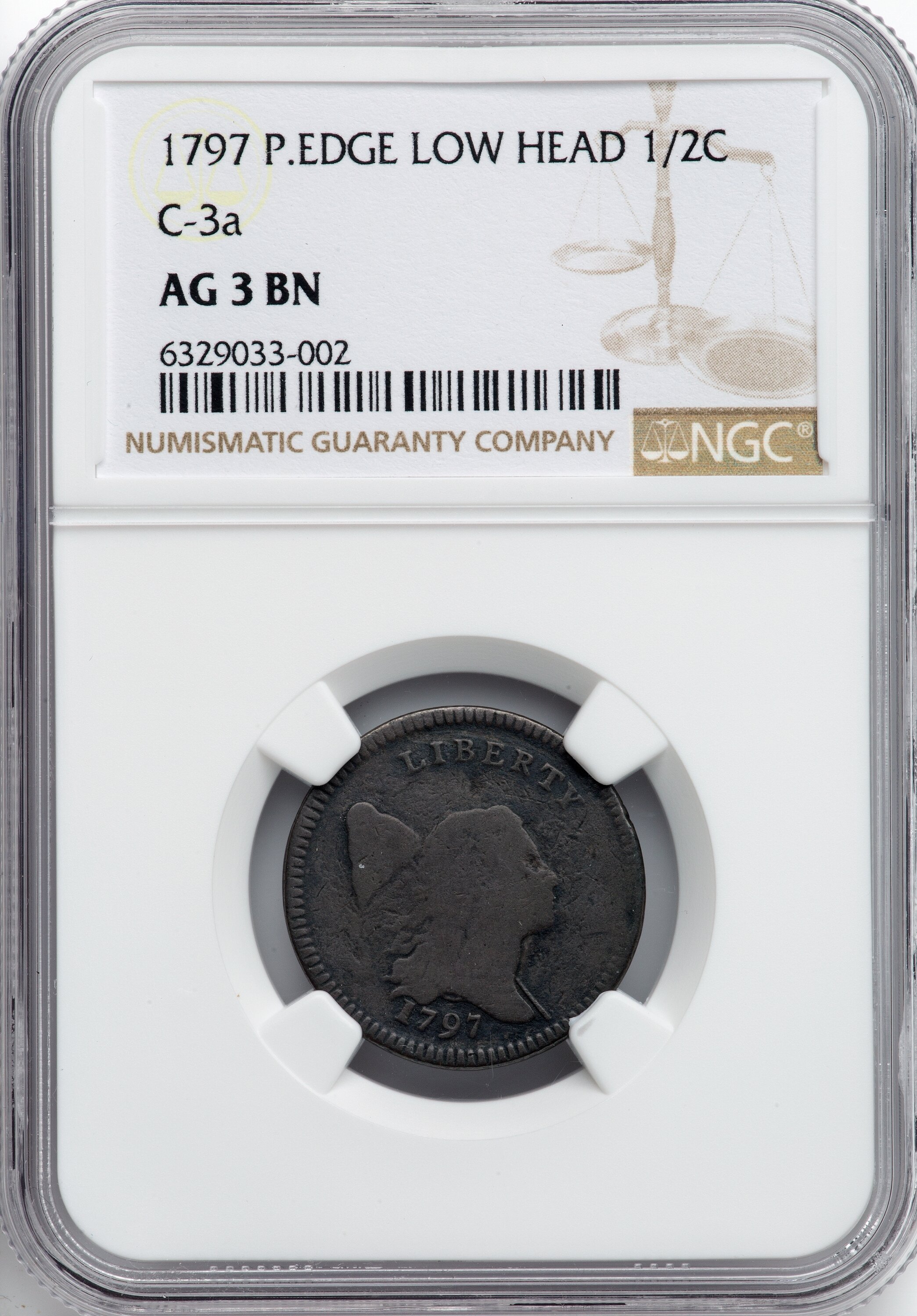 image for: 1797 1/2 C Plain Edge, Low Head, C-3a, B-3c, R.3, AG3 NGC. NGC Census: (2/6). PCGS Population: (0/14). AG3 . Mintage 127,84...