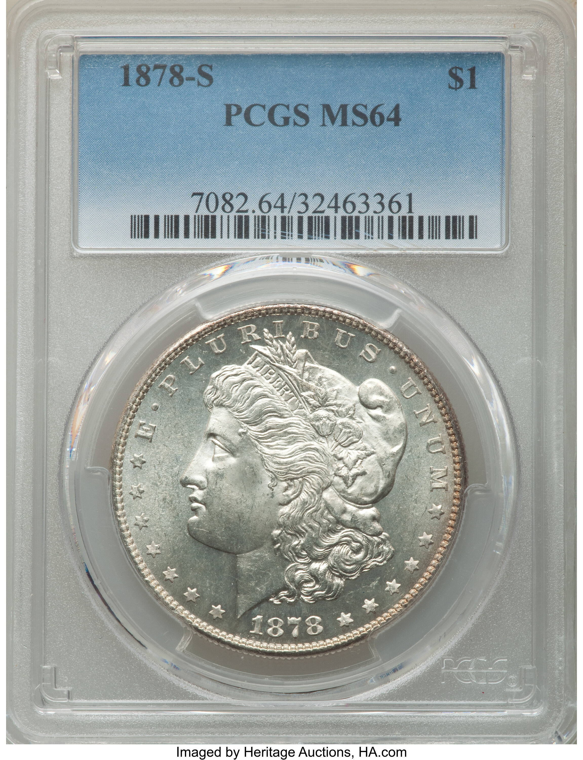 image for: 1878-S $1 VAM-19A, MS64 PCGS. A Hit List 40 Variety. PCGS Population: (18578/6100). NGC Census: (18318/5198). CDN: $185 Whs...
