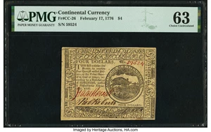 image for: Continental Currency February 17, 1776 $4 PMG Choice Uncirculated 63....