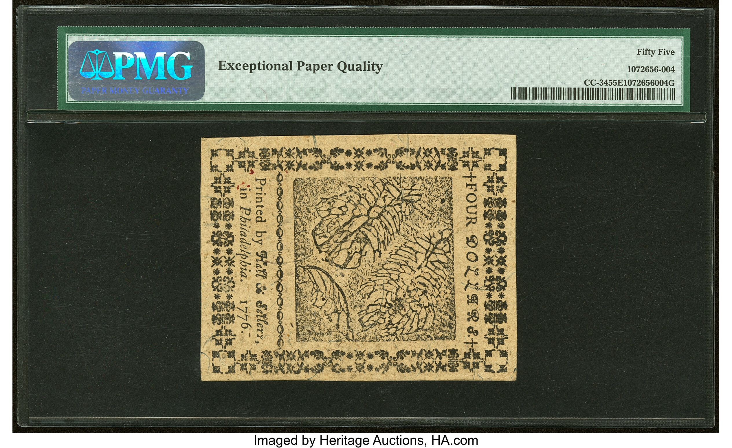 image for: Continental Currency May 9, 1776 $4 PMG About Uncirculated 55 EPQ....