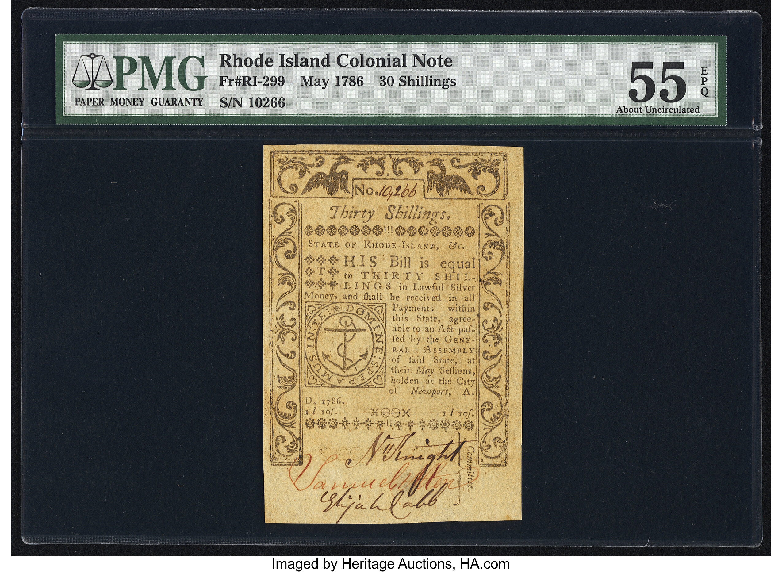 image for: Rhode Island May 1786 30s PMG About Uncirculated 55 EPQ....