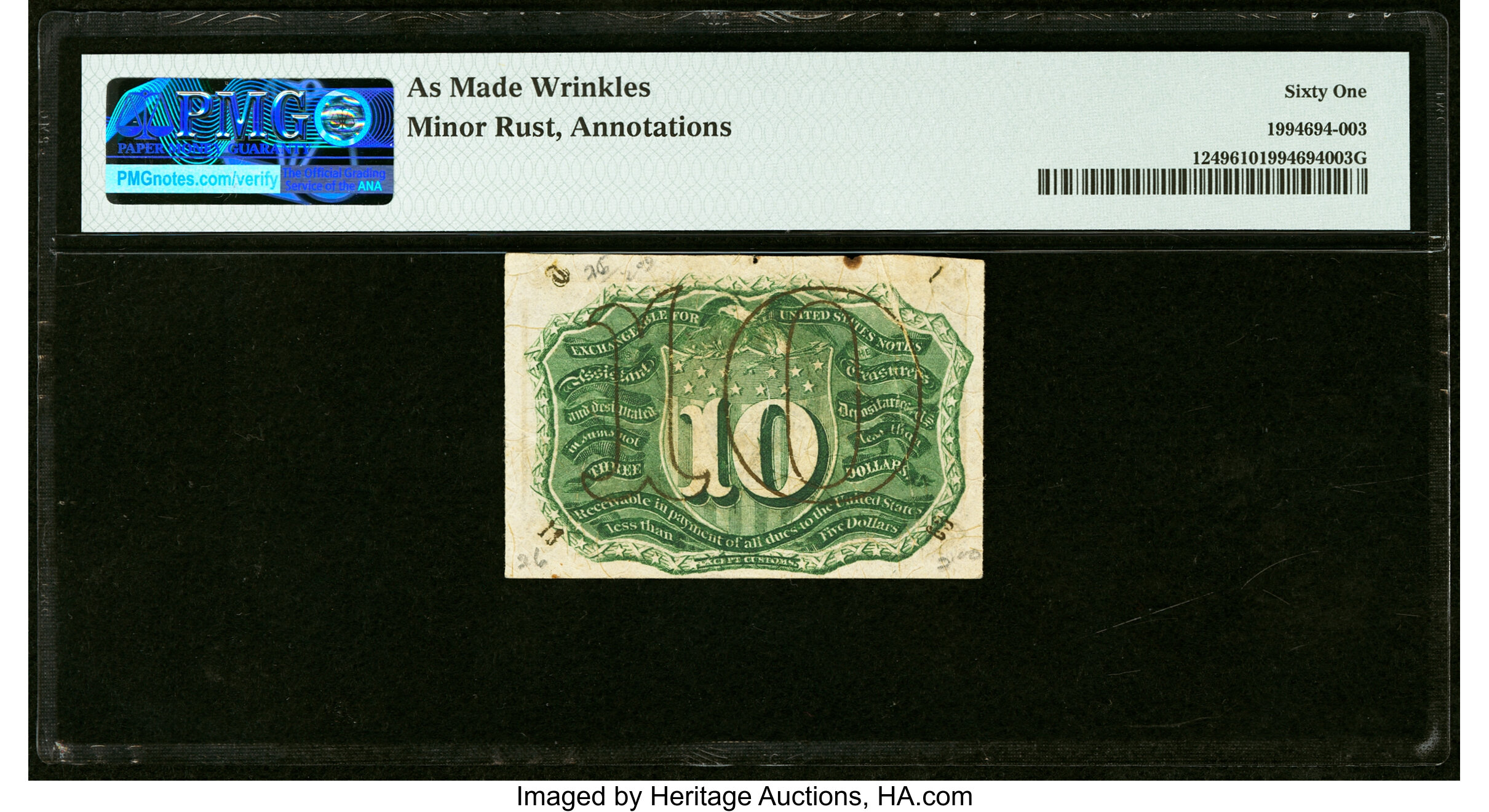 image for: Fr. 1249 10¢ Second Issue PMG Uncirculated 61....