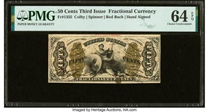 image for: Fr. 1355 50¢ Third Issue Justice PMG Choice Uncirculated 64 EPQ....
