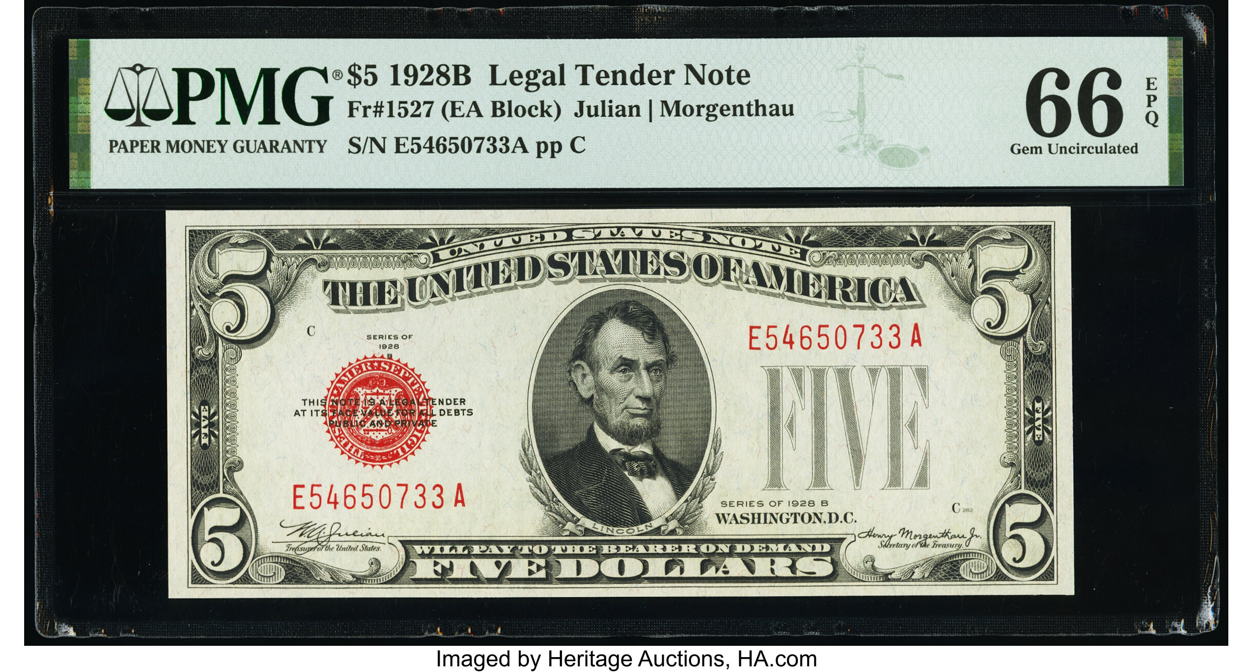 image for: Fr. 1527 $5 1928B Legal Tender Note. PMG Gem Uncirculated 66 EPQ....