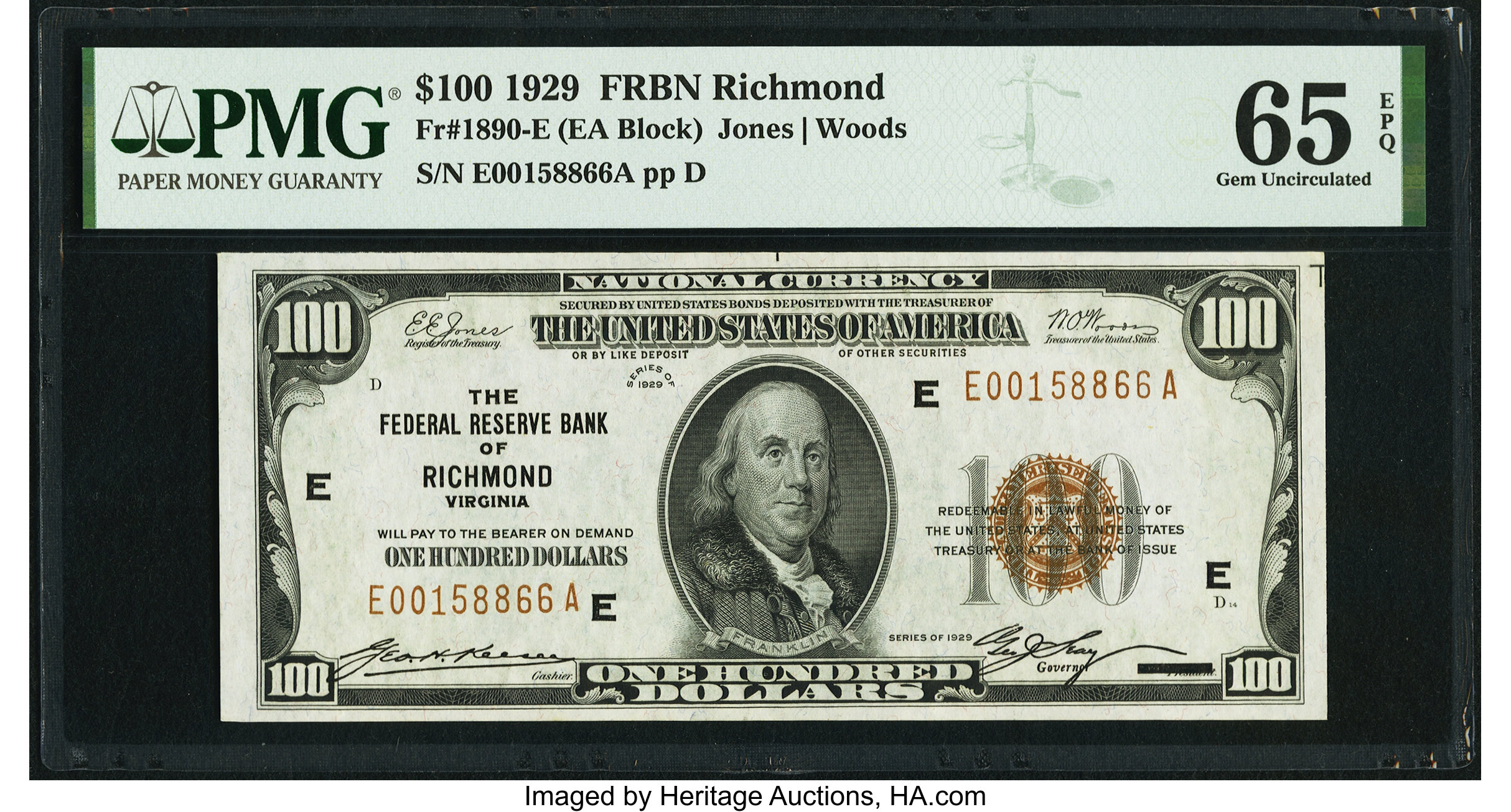 image for: Fr. 1890-E $100 1929 Federal Reserve Bank Note. PMG Gem Uncirculated 65 EPQ....