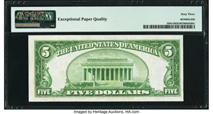 image for: Low Serial Number 123 Fr. 1950-D $5 1928 Federal Reserve Note. PMG Choice Uncirculated 63 EPQ....