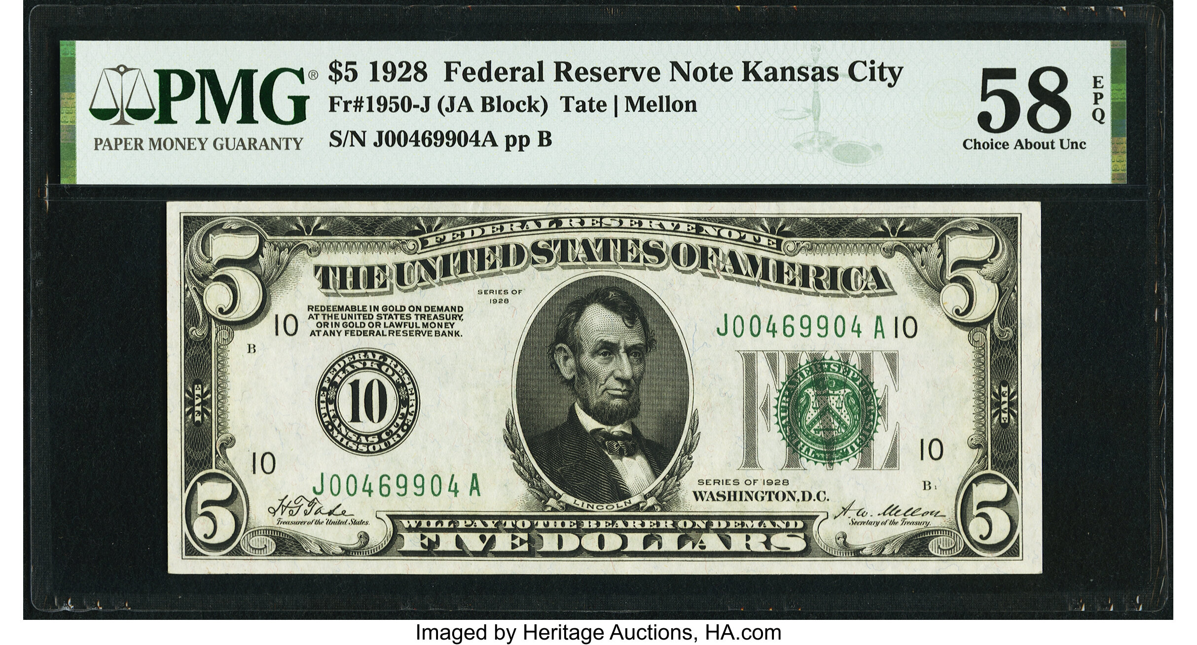 image for: Fr. 1950-J $5 1928 Federal Reserve Note. PMG Choice About Unc 58 EPQ....