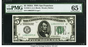 image for: Fr. 1951-L $5 1928A Federal Reserve Note. PMG Gem Uncirculated 65 EPQ....
