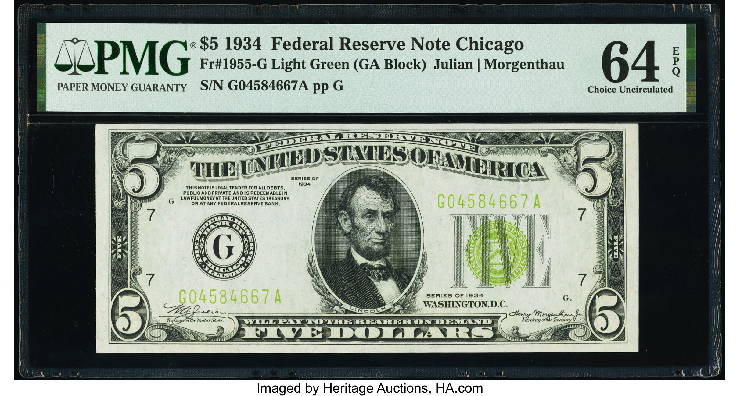 image for: Fr. 1955-G $5 1934 Federal Reserve Note. PMG Choice Uncirculated 64 EPQ....