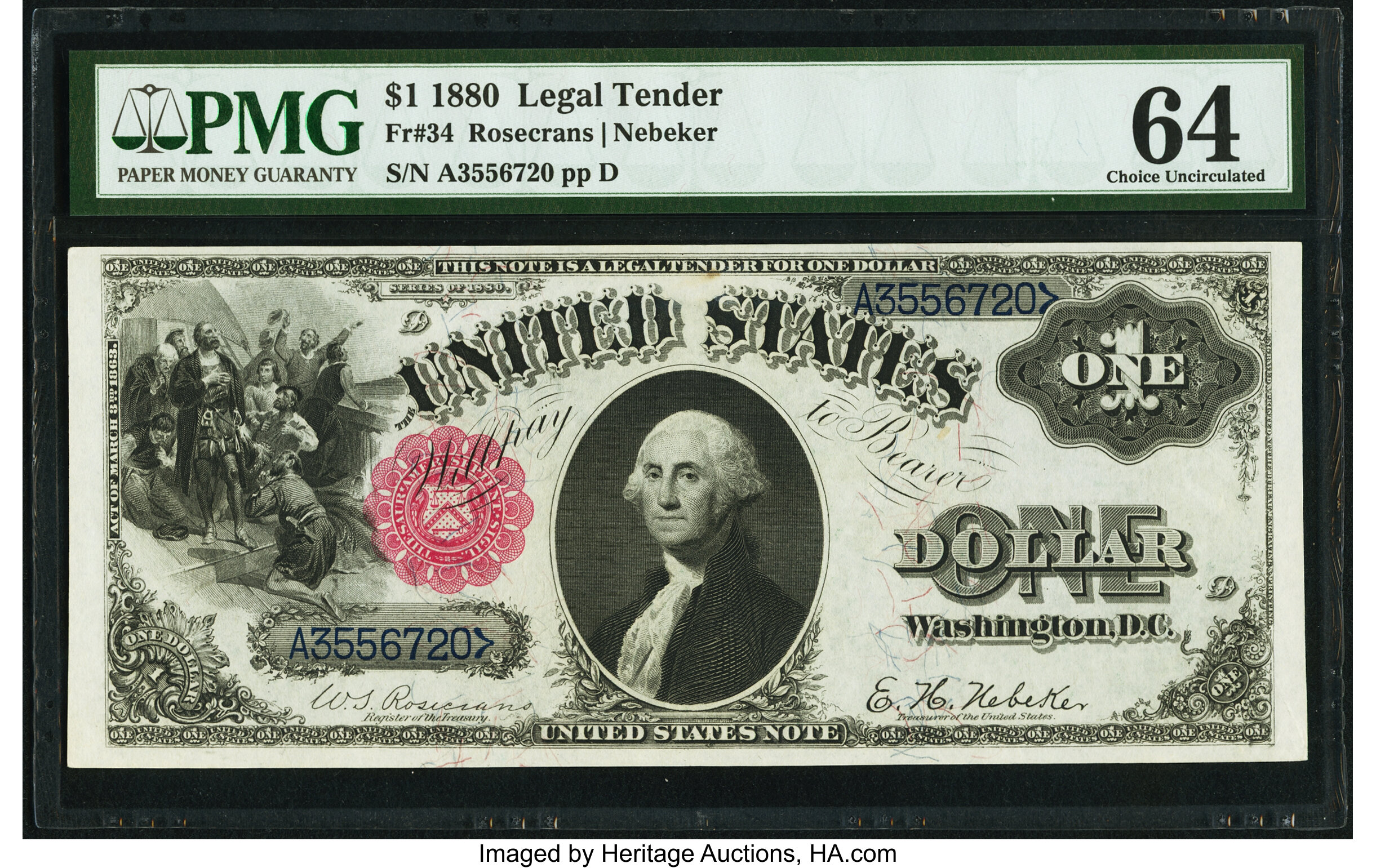 image for: Fr. 34 $1 1880 Legal Tender PMG Choice Uncirculated 64....