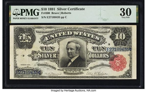 image for: Fr. 300 $10 1891 Silver Certificate PMG Very Fine 30....