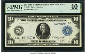 image for: Fr. 910* $10 1914 Federal Reserve Star Note PMG Extremely Fine 40....