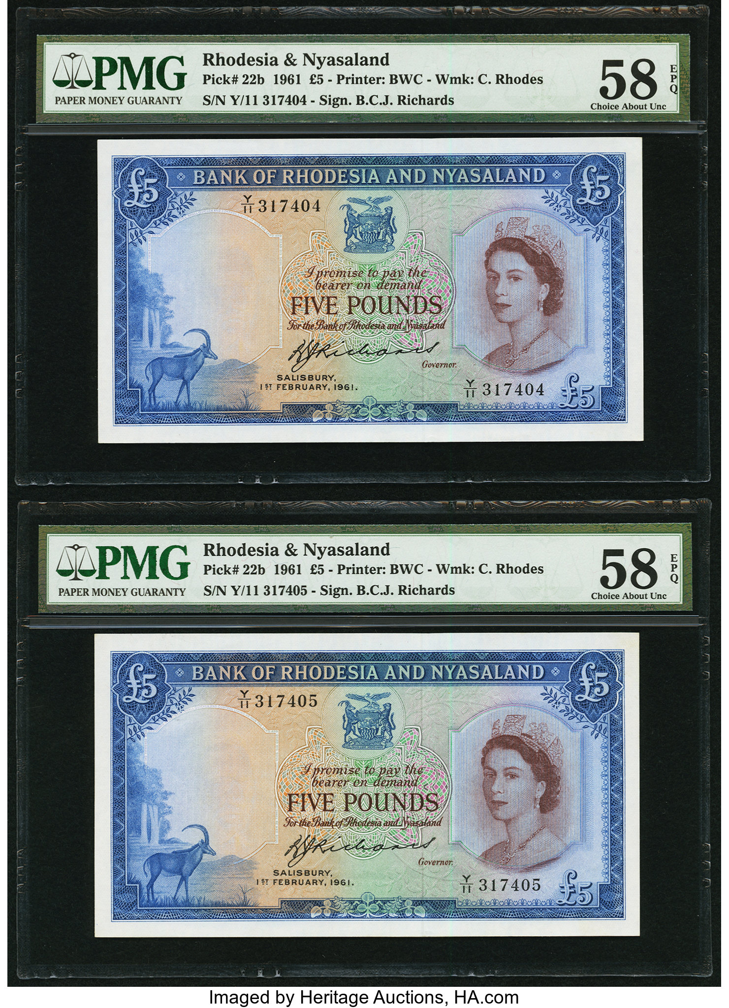 image for: Rhodesia and Nyasaland  5 pounds(B103a1as2)