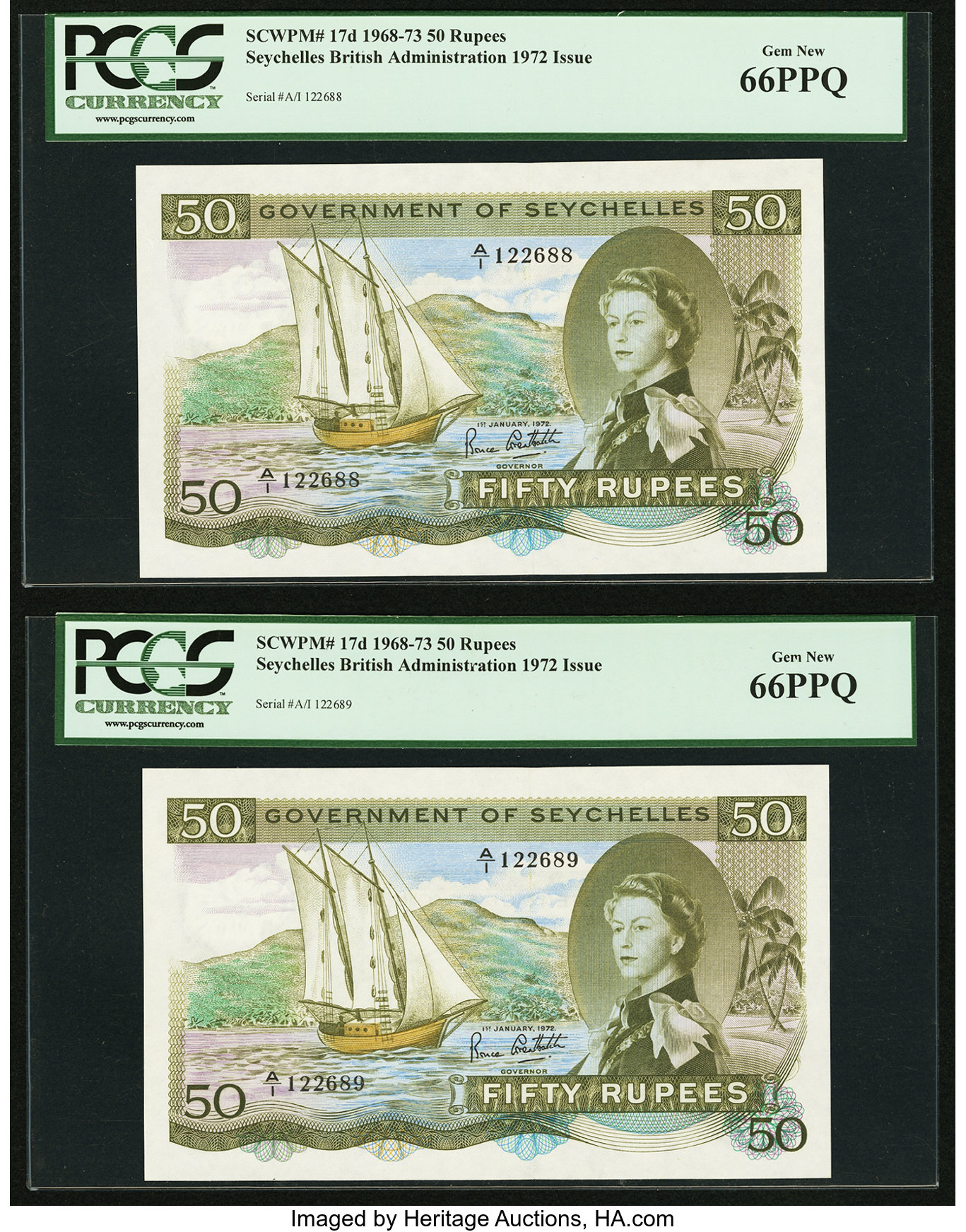 Government of Seychelles 50 rupees B124t,P17 Bright green 