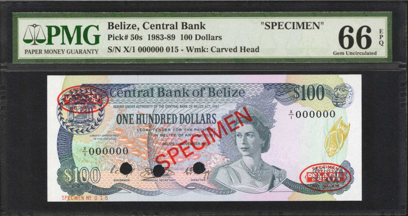 image for: Belize  100 dollars (B308a)