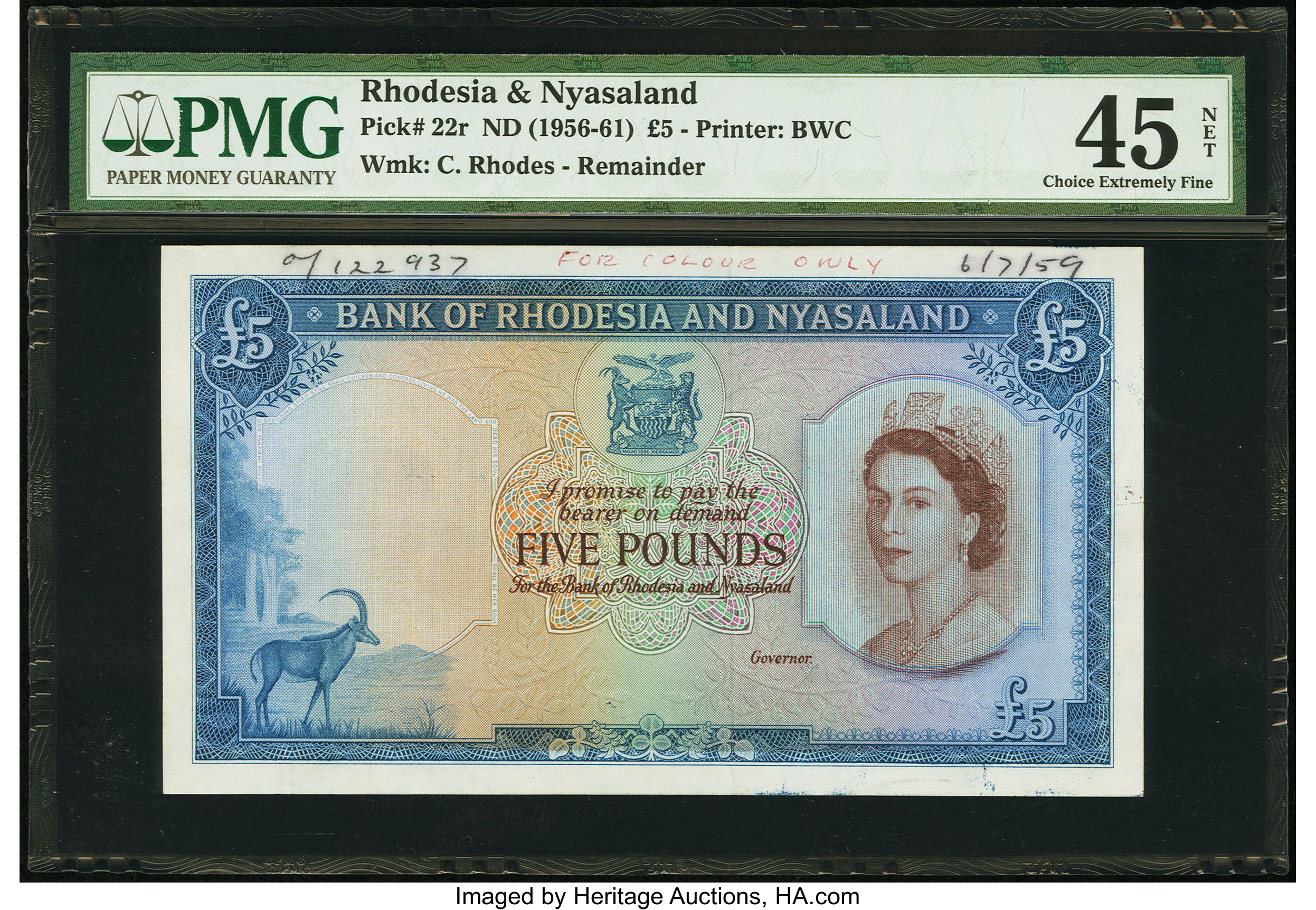 image for: Rhodesia and Nyasaland  5 pounds(B103a1a)
