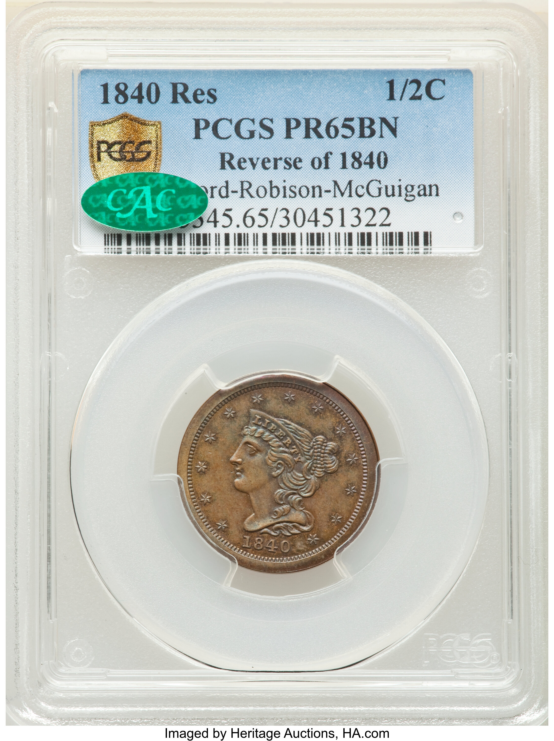 image for: 1840 Second Restrike (Reverse of 1840), B-3, C-SR17, High R.6, PR65 Brown PCGS. Our EAC Grade PR60.