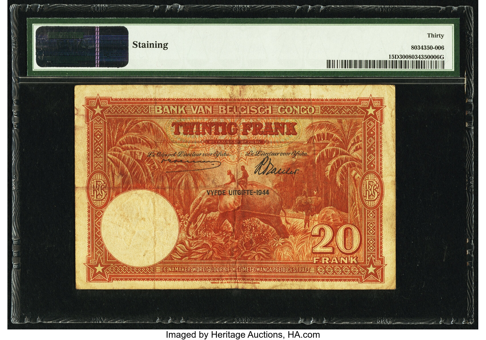 image for: Belgian Congo  20 francs(B217cs1)