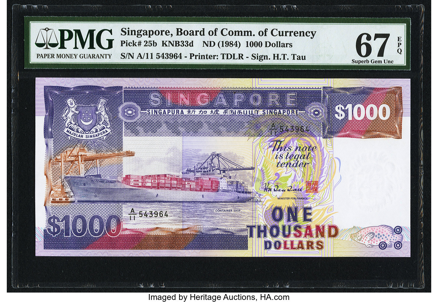 image for: Singapore  1,000 dollars (B126z)