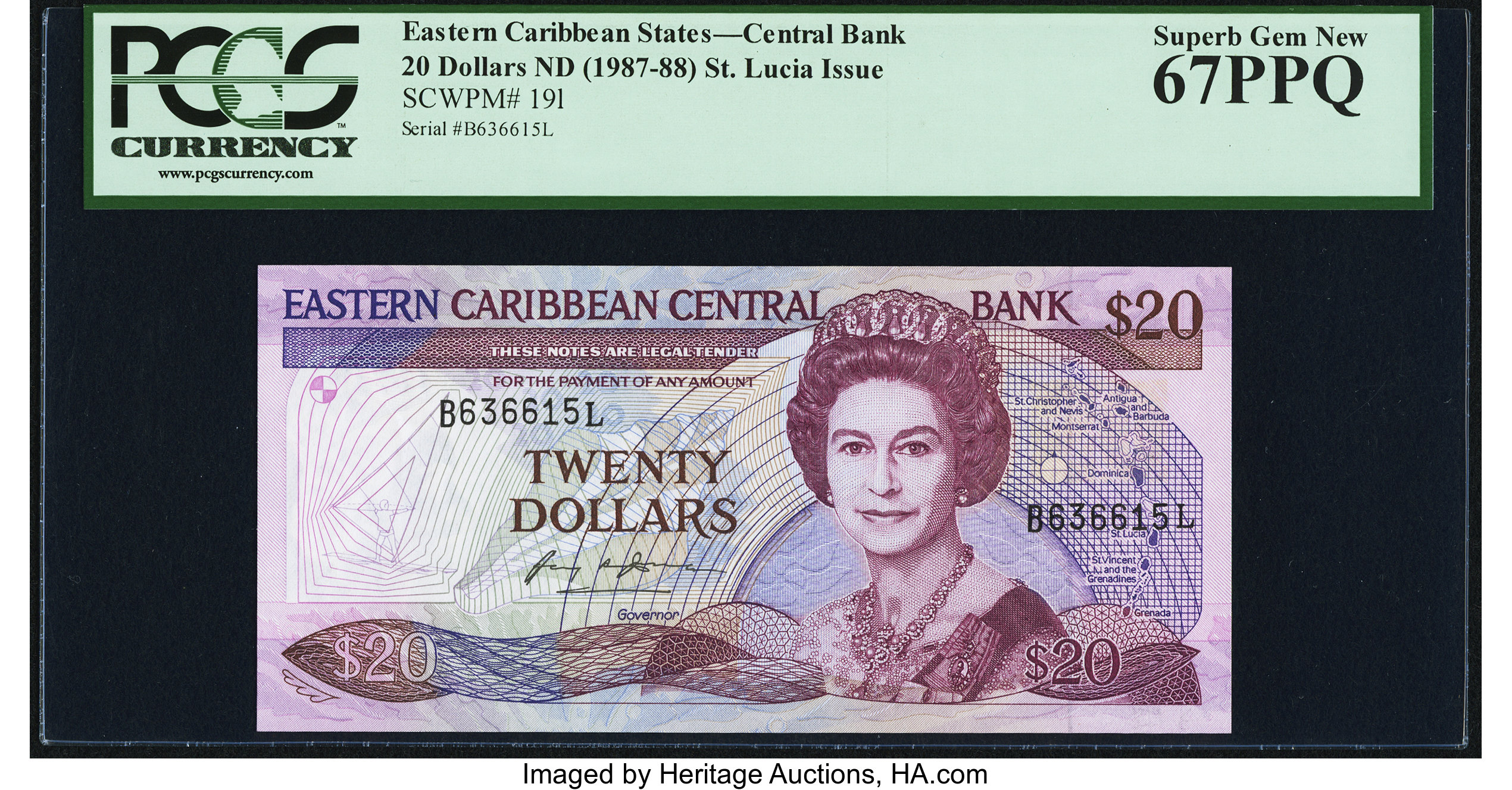 image for: East Caribbean States  20 dollars (B203k)