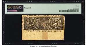 image for: Maryland March 1, 1770 $8 PMG Extremely Fine 40 Net....