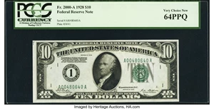 image for: Fr. 2000-A $10 1928 Federal Reserve Note. PCGS Very Choice New 64PPQ....