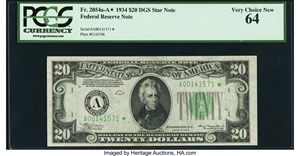 image for: Fr. 2054a-A* $20 1934 Federal Reserve Star Note. PCGS Very Choice New 64....