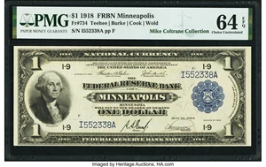 image for: Fr. 734 $1 1918 Federal Reserve Bank Note PMG Choice Uncirculated 64 EPQ....