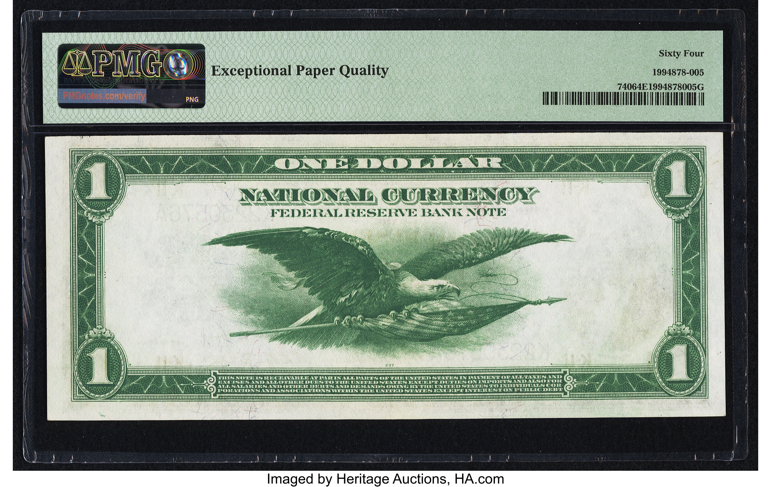 image for: Fr. 740 $1 1918 Federal Reserve Bank Note PMG Choice Uncirculated 64 EPQ....