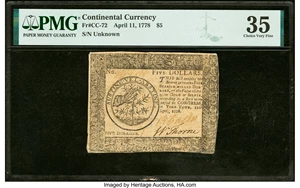 image for: Continental Currency April 11, 1778 $5 PMG Choice Very Fine 35....