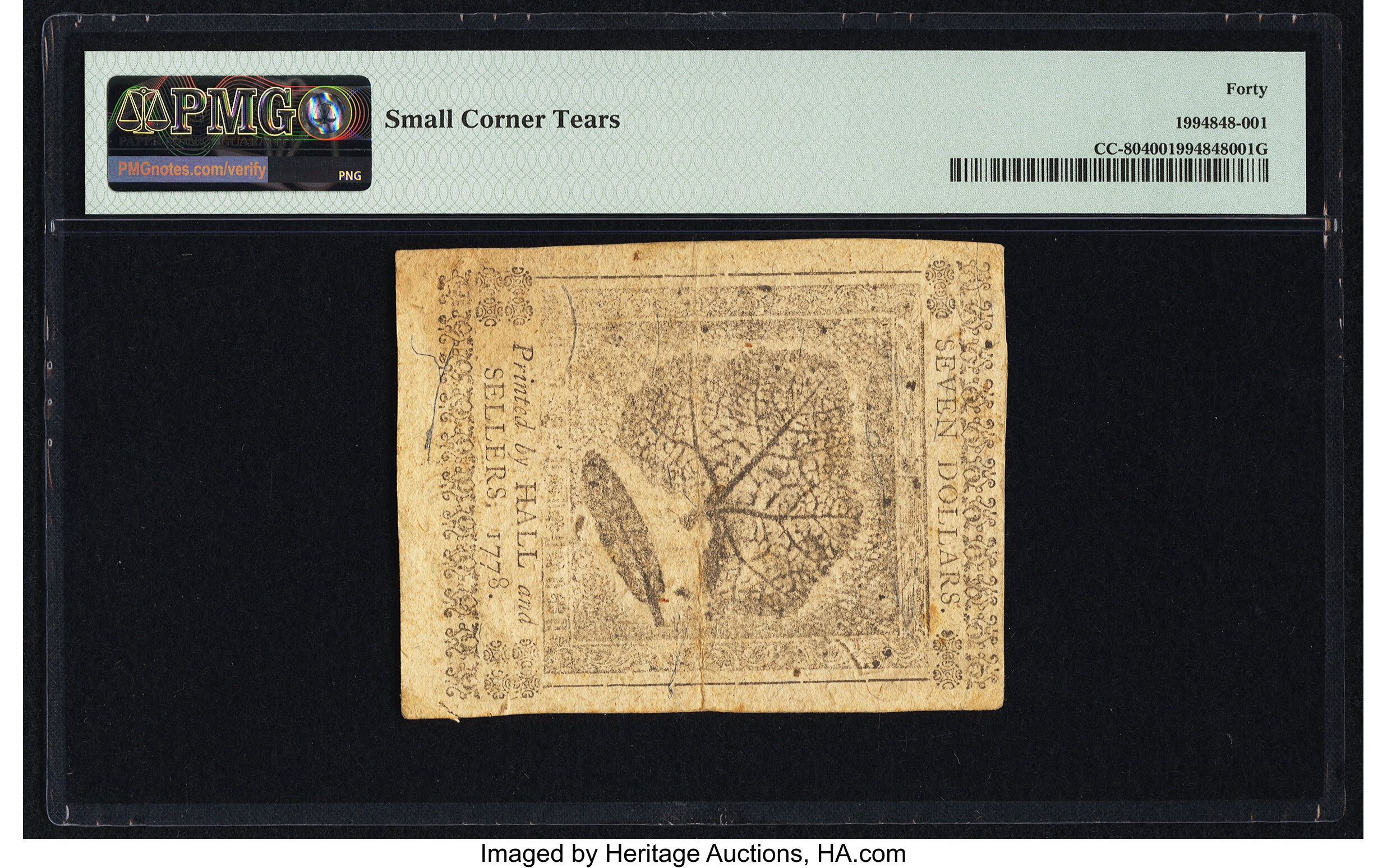 image for: Continental Currency September 26, 1778 $7 PMG Extremely Fine 40....