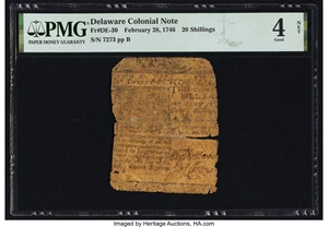 image for: Delaware February 28, 1746 20s PMG Good 4 Net....
