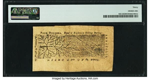 image for: Maryland April 10, 1774 $4 PMG Very Fine 30....