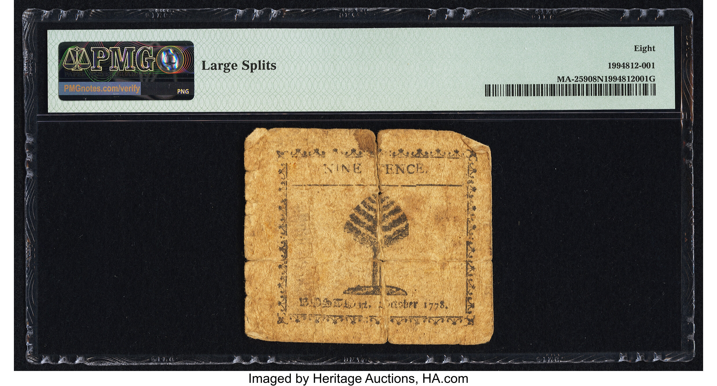 image for: Massachusetts October 16, 1778 9d PMG Very Good 8 Net....