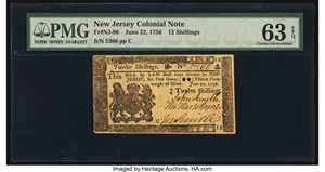 image for: New Jersey June 22, 1756 12s PMG Choice Uncirculated 63 EPQ....