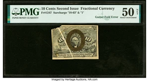 image for: Gutter Fold Error Fr. 1247 10¢ Second Issue PMG About Uncirculated 50 Net....