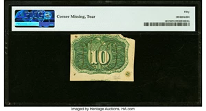image for: Gutter Fold Error Fr. 1247 10¢ Second Issue PMG About Uncirculated 50 Net....
