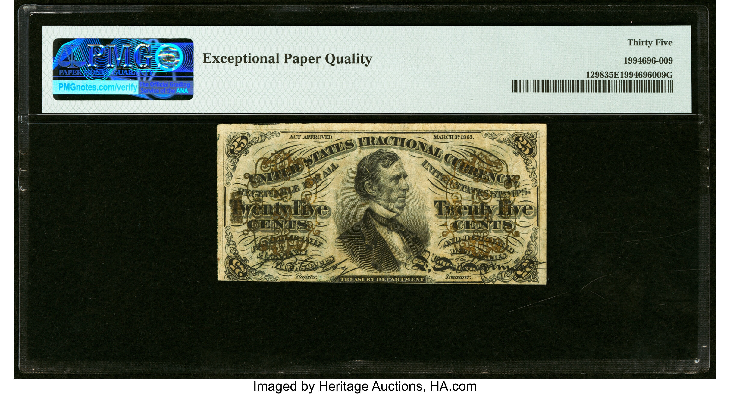 image for: Missing Surcharge Error Fr. 1298 25¢ Third Issue PMG Choice Very Fine 35 EPQ....