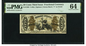 image for: Fr. 1364 50¢ Third Issue Justice PMG Choice Uncirculated 64....
