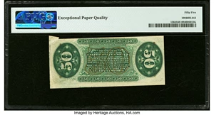 image for: Butterfly Fold Error Fr. 1365 50¢ Third Issue Justice PMG About Uncirculated 55 EPQ....