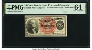 image for: Fr. 1301 25¢ Fourth Issue PMG Choice Uncirculated 64....