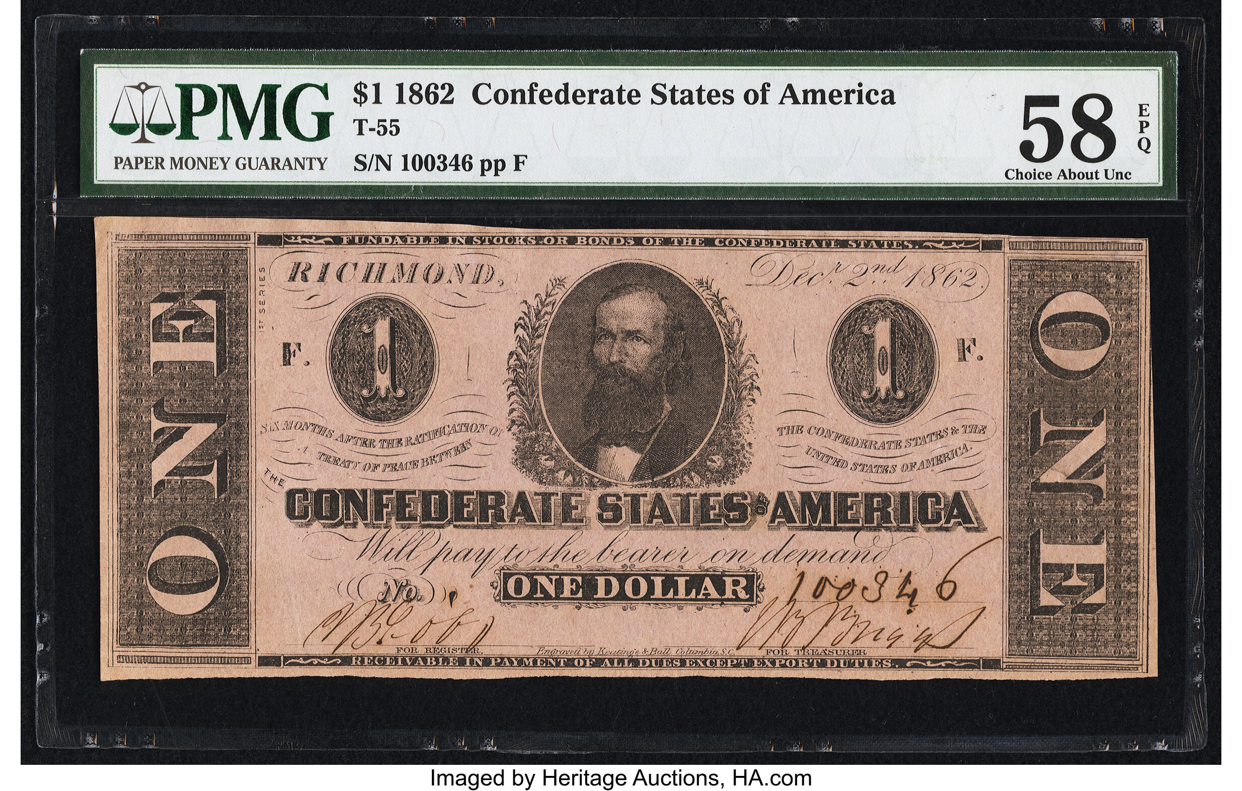 image for: T55 $1 1862 PF-7 Cr. 398 PMG Choice About Unc 58 EPQ....