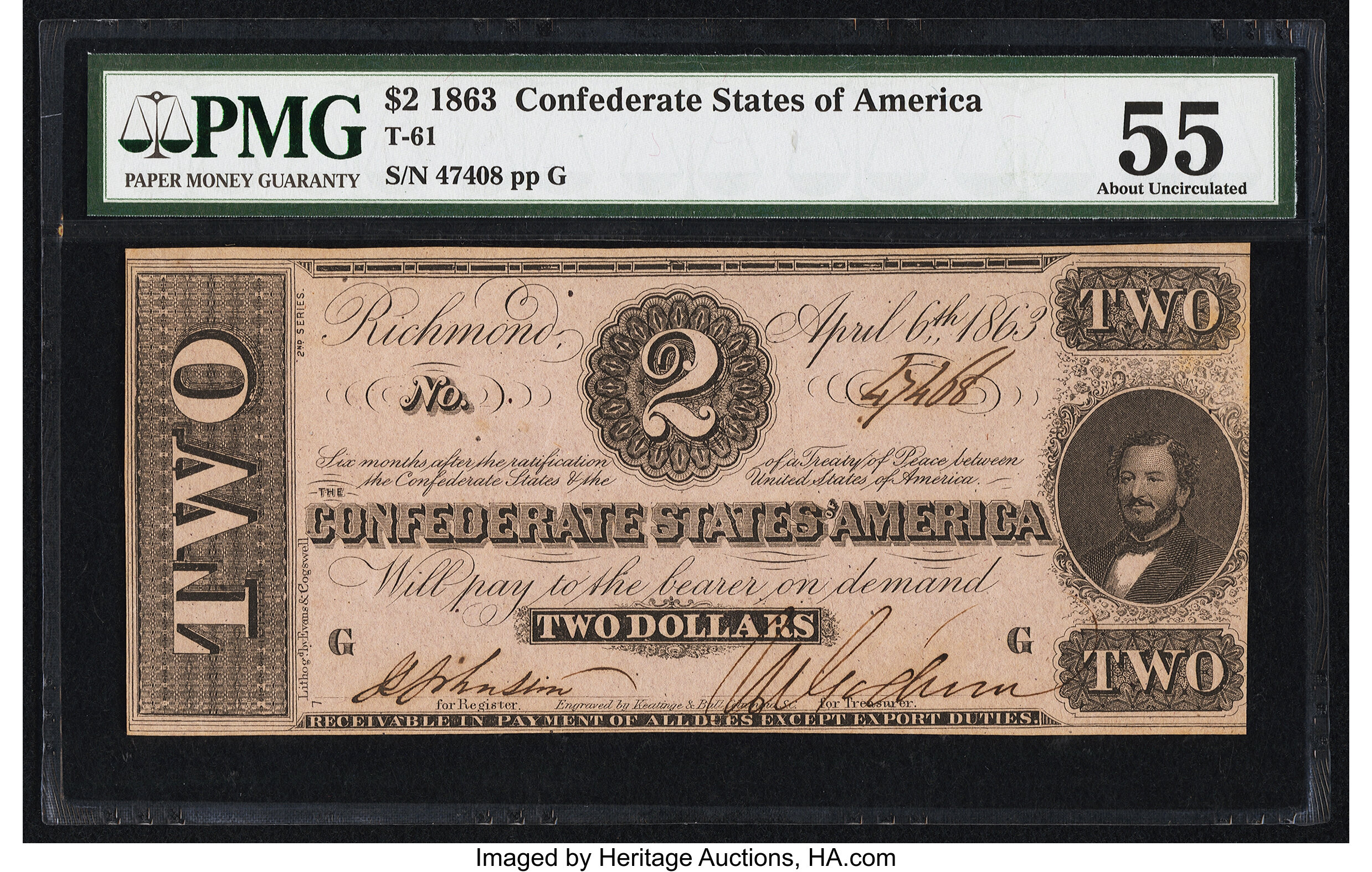 image for: T61 $2 1863 PF-7 Cr. 473 PMG About Uncirculated 55....