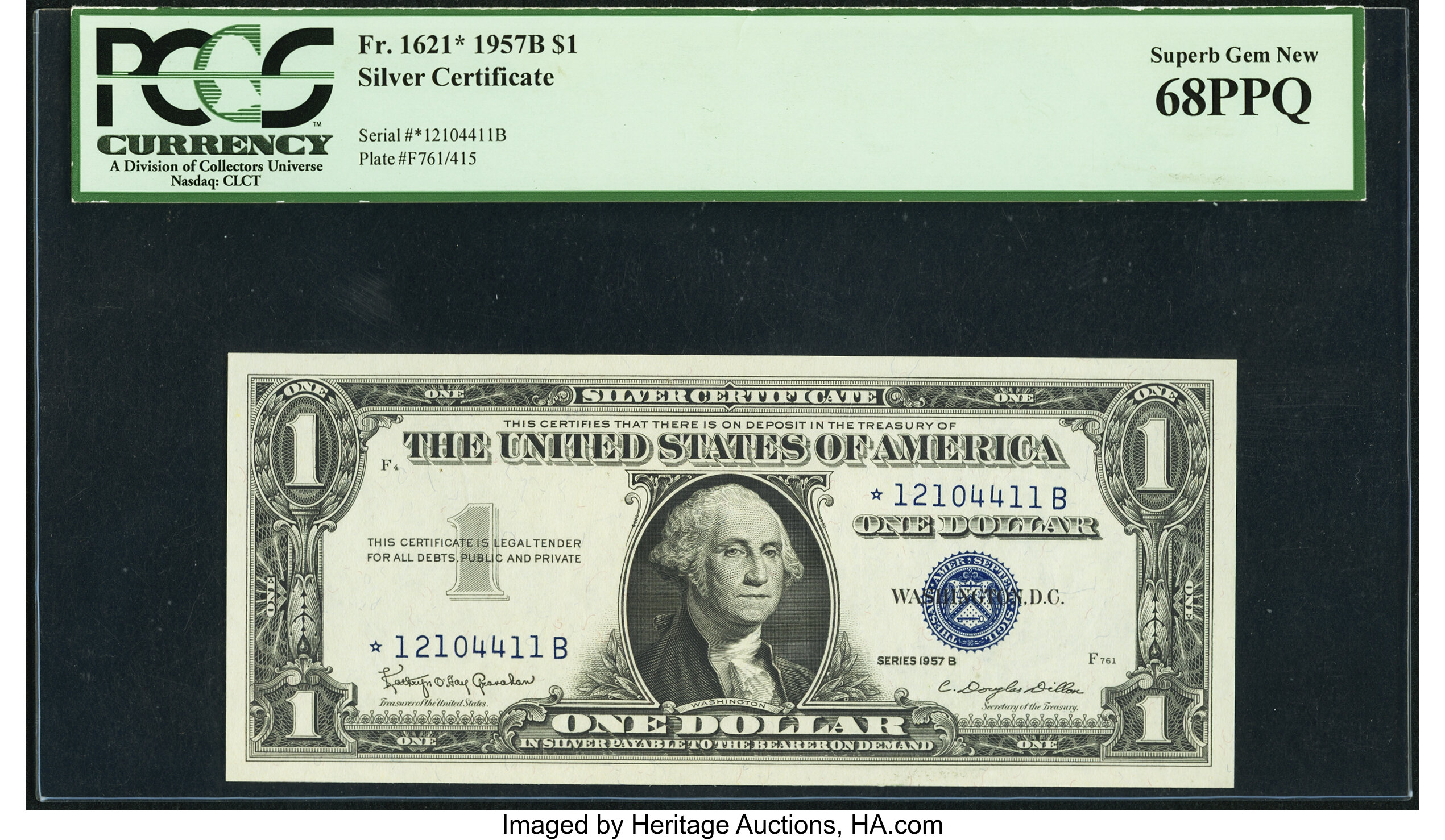 image for: Fr. 1621* $1 1957B Silver Certificate Star. PCGS Superb Gem New 68PPQ....
