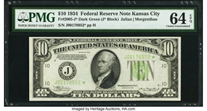 image for: Fr. 2005-J* $10 1934 Federal Reserve Star Note. PMG Choice Uncirculated 64 EPQ....