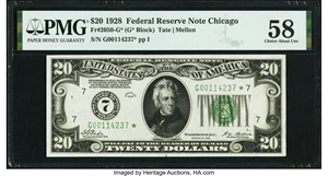 image for: Fr. 2050-G* $20 1928 Federal Reserve Star Note. PMG Choice About Unc 58....