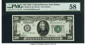 image for: Fr. 2050-K $20 1928 Federal Reserve Note. PMG Choice About Unc 58....