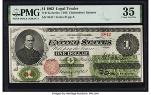 image for: Fr. 17a $1 1862 Legal Tender PMG Choice Very Fine 35....